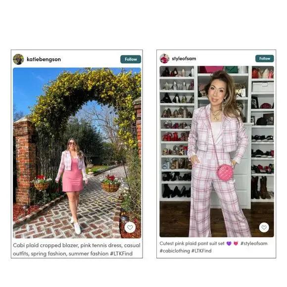 CAbi Playdate Crop Jacket + Pant Set Plaid Cheer Pink M Coquette Preppy Spring - Picture 2 of 16